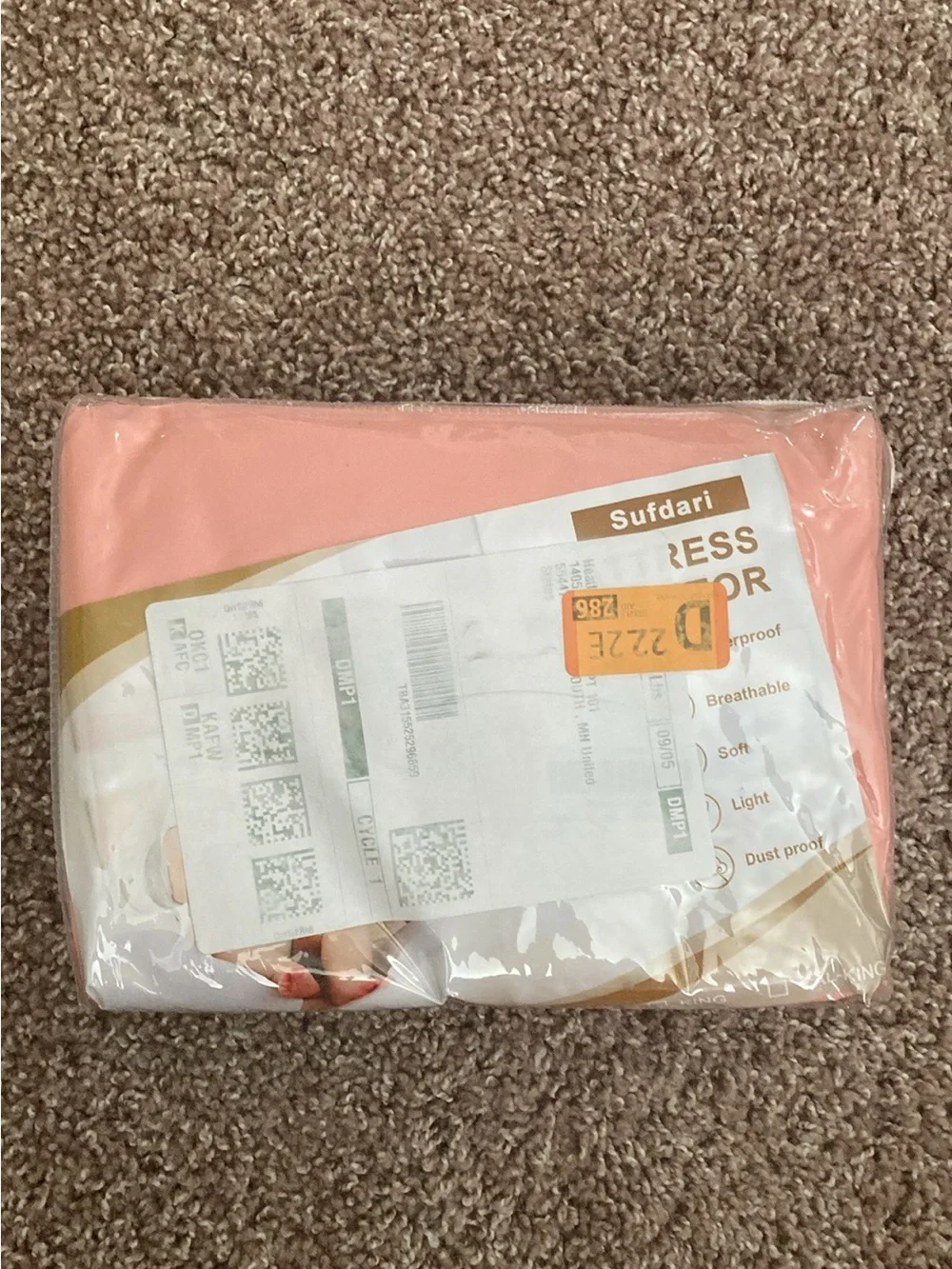 2 NEW In-Package Twin Waterproof Mattress Protectors - 1 Tan, 1 Pinky-Peach